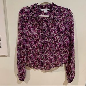 DVF geometric print silk sheer blouse
